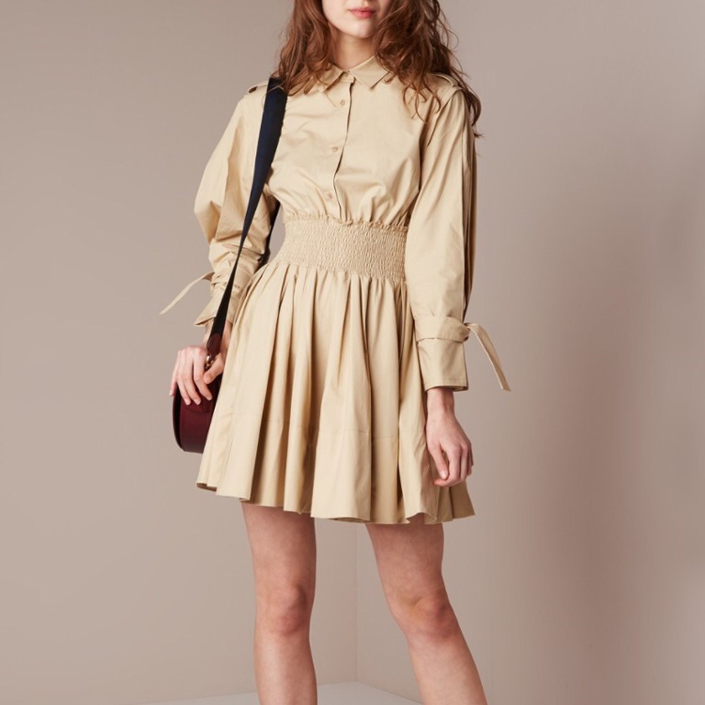 Maje Smoked Waist Shirtdress Ralix in Beige